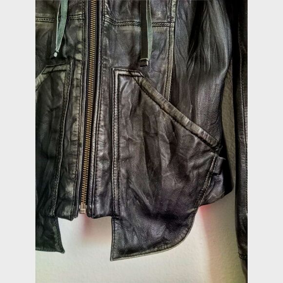 EVER Leather Hoodie Jacket NWOT Moto Distressed Black Zip Lined Pockets Small XS - Picture 9 of 10
